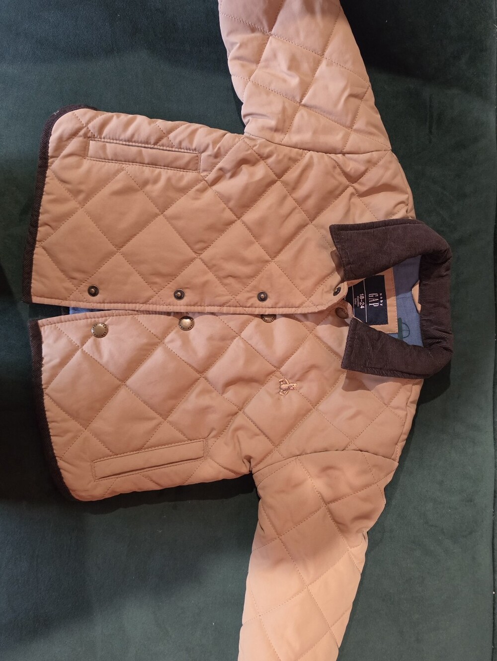 GAP Quilted Puffer Jacket Tan with Dark Brown Contrast Collar